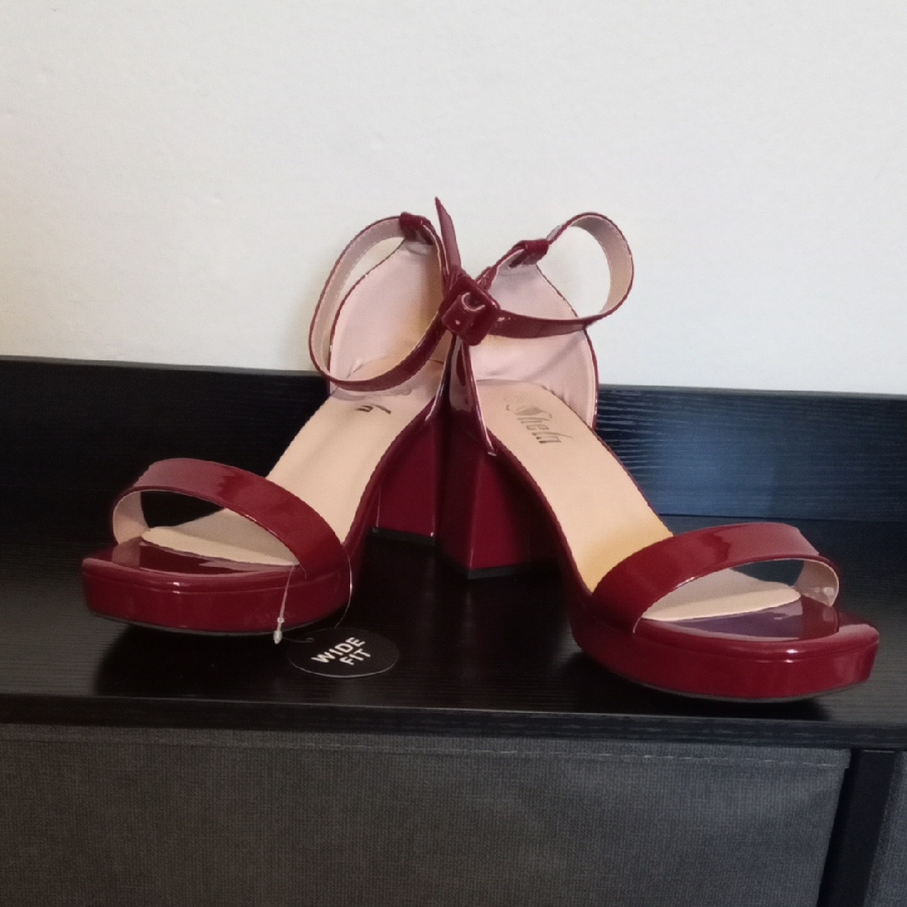 Red Platform High Heels with Ankle Strap